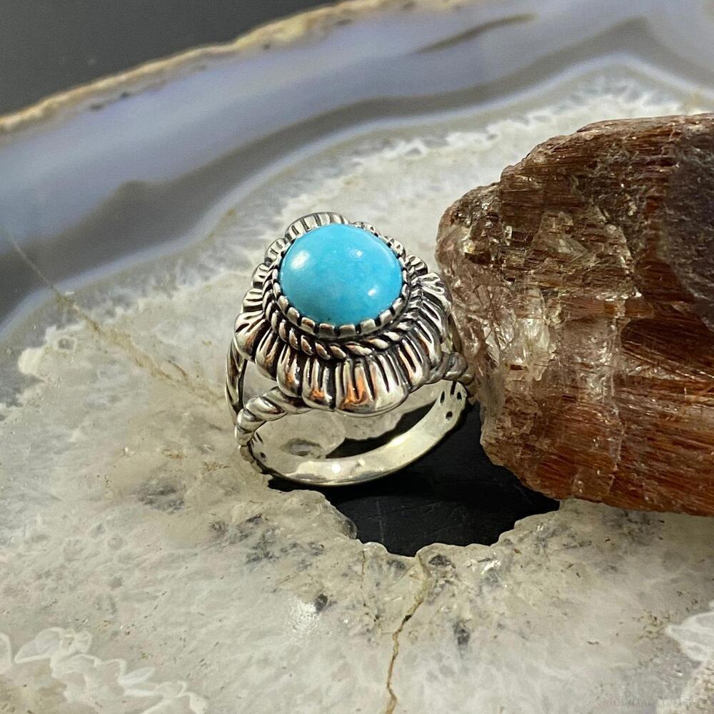 Carolyn Pollack Vintage Sterling Silver Oval Turquoise Decorated Ring For Women - Picture 5 of 10